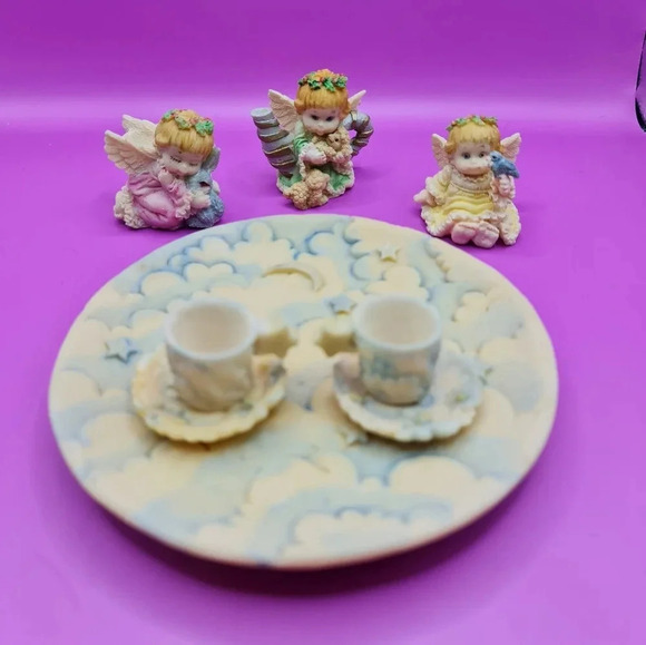 Miniature Tea Set Angels Resin Vintage 8 pc decorative dollhouse Mini - Picture 1 of 6